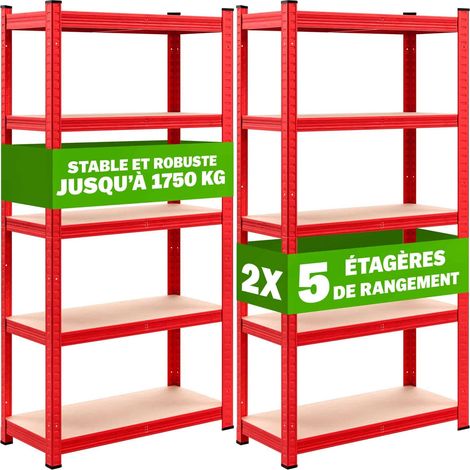 Lot de 2 Étagères Modulables à Charge Lourde rouge : 180 X 90 X 40 cm Robuste et Polyvalente, 875 kg (1/5)