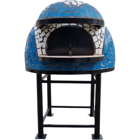 Forno a legna artigianale 130 cm capienza 6/7 pizze wave bianco azzurro con base