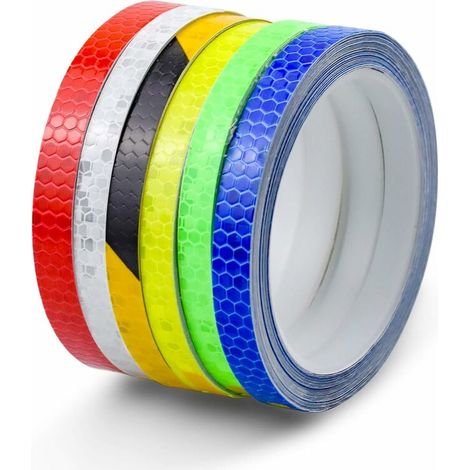 6 Rolls Self-Adhesive Reflective Tape, Bicycle Reflective Tape Motorcycle Safety Warning Tape Safety Marking Tape, 1cm x 8m, Yellow, Blue, Red, Green, White, Black (1/5)