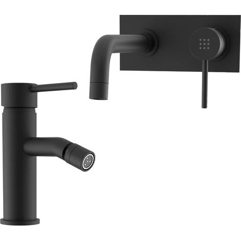 Mélangeur avec lavabo encastré et bidet sans vidange en laiton noir mat Mod. Ava (1/3)