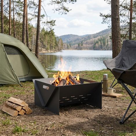 vidaXL Fire Pit Black 40 x 40 x 20 cm Steel (1/5)