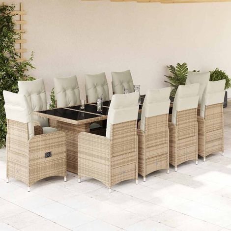 Set de mesa y sillas de jardín 11 pzas y cojines ratán PE beige vidaXL (1/5)