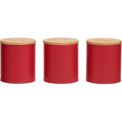 Interiors By Premier Stylish Set Of Three Red Canisters, Practical Design Kitchen Canisters, Durable Stainless Steel Canisters (1/5)