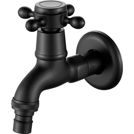 Robinet Exterieur Jardin Noir, Robinet Mural Vintage pour Lave-Linge, Jardin, Extérieur, Salle de Bains, Cuisine, G1/2 (Eau Froide Uniquement) (1/5)