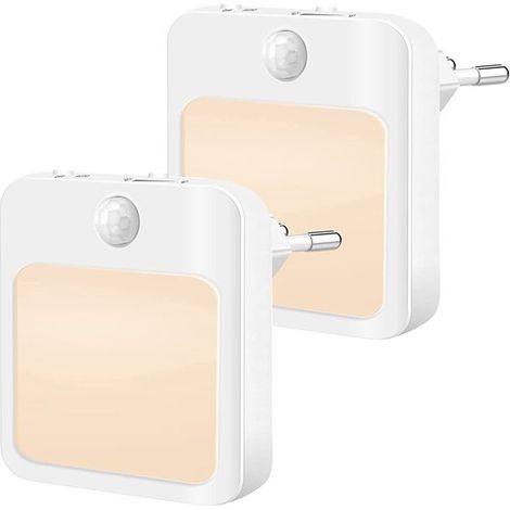 Veilleuse - 2 lampes à brancher avec détecteur de mouvement - Lampe LED à brancher - Veilleuse - Lumière chaude - Intensité variable (1/5)