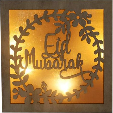 Lanterne Ramadan en Bois Artisanale - Lumière LED 3D Lune et Étoiles pour Décoration de Fête