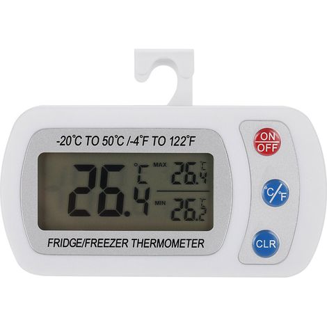 Grand thermomètre numérique LCD pour réfrigérateur et congélateur, avec support ajustable et crochet. (1/5)
