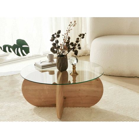 Dmora - Mesa de café Doliveir, Mesa de centro baja, Revistero para sofá, Estante de la sala de estar, 75x75h35 cm, Roble (1/5)