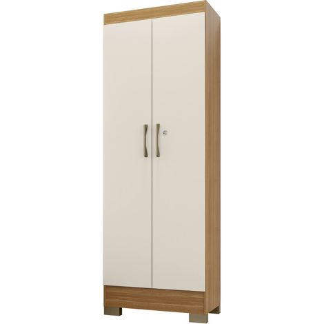 Armoire Multifonctions Chêne et Blanc Ecru 2 portes 5 Niches L 63 H 180 P 35 cm