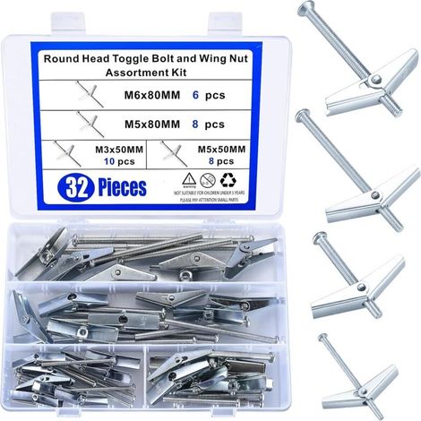 Pack de 32 chevilles à ressort M3/M5/M6 – Acier au carbone galvanisé – Installation rapide pour cloisons sèches – Ancrage solide