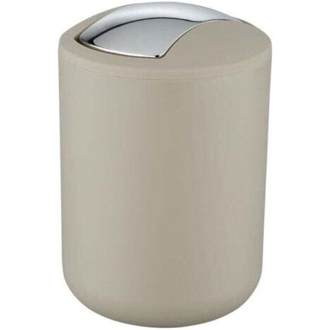 QORVA-Poubelle Salle de Bain, Mini Poubelle Salle de Bain, couvercle basculant, Brasil S, capacité 2L, plastique PET incassable, ø14x21 cm, Taupe