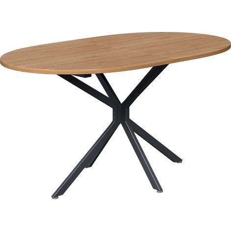 Table à manger moderne ovale 120x80x75,5 cm avec pieds en métal, pour 4-6 personnes, plateau bois naturel (1/5)