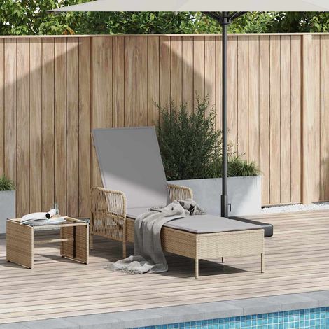Sonnenliege Beige und Hellgrau 200 x 55 x 92 cm Poly-Rattan