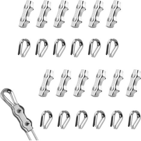24 Pièces Serre-câbles, en Acier Inoxydable 304 Duplex Câble Métallique Câble à Pince 2mm pour Cordes à Linge en Câble Métallique Voiles de Soleil Suspendues Patio Fixe (1/5)