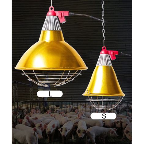 Portalampada riscaldante per cuccioli con riflettore e griglia protettiva, cavo da 2 m, max 275 W, per pollai, pulcini e maiali (lampadina non inclusa) (1/4)