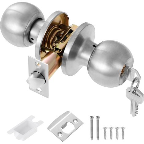 Bouton de Porte avec Serrure et Clé Poignée De Porte d'entrée pour Chambre à Coucher/Salle de Bain/bureau/Lieu de Travail (Argent) (1/5)