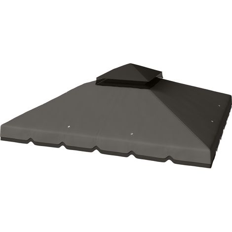 Copertura per Gazebo 3x3 m a 2 Livelli con 8 Fori di Drenaggio, in Poliestere Grigio Chiaro e Scuro