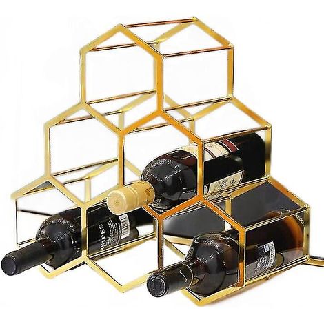 Gold Wine Metal Rack Honeycomb Wine Holder Drinkware Stand Home Decoration 6 Bottles Srorage (1/5)