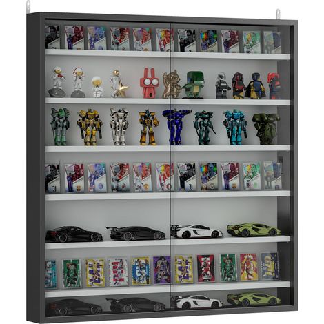 Collectionneurs, accès facile avec vitrine murale, 2 portes coulissantes en verre, 6 étagères réglables (1/5)