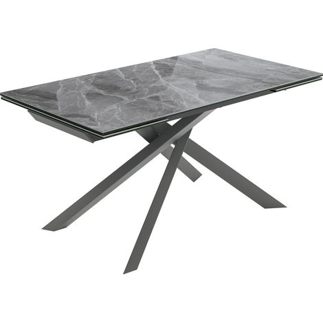 Tavolo Allungabile Cross 160-240x90 cm, Top in Ceramica Marmo Grigio Lucido, Struttura in Metallo Antracite - Design Moderno Esclusivo (1/3)