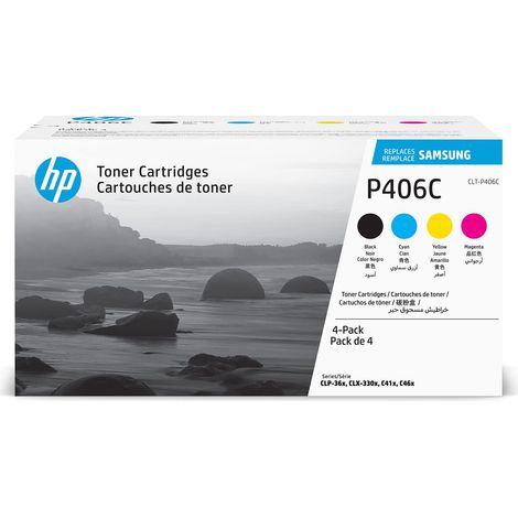 Samsung CLT-P406C, SU375A, Pacco da 4 Cartucce Toner, da 4.500 pagine, compatibile con le stampanti Samsung LaserJet Color Serie CLP-365, CLX-3300 e CLX-3305, Nero, Ciano, Magent, Giallo (1/5)
