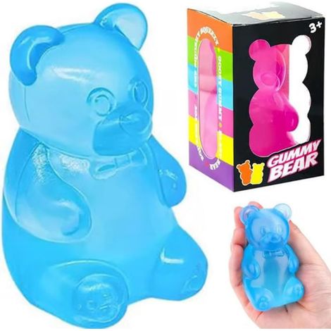 NOUVEAU Petit Ours en Maltose à presser, jouet anti-stress, dispositif de relaxation, jouet à rebond lent, article en vente -- Bleu --