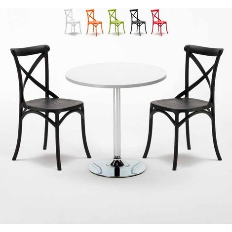 Weiß Tisch und 2 Stühle Farbiges Polypropylen-Innenmastenset Vintage Long Island - Schwarz (1/5)
