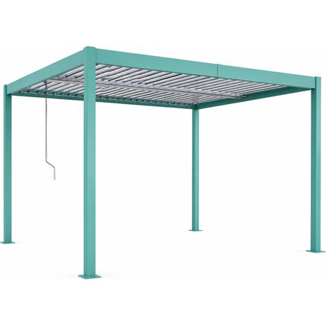 Pergola bioclimatica con struttura e lamelle orientabili in alluminio verde 4x3 m RHODES