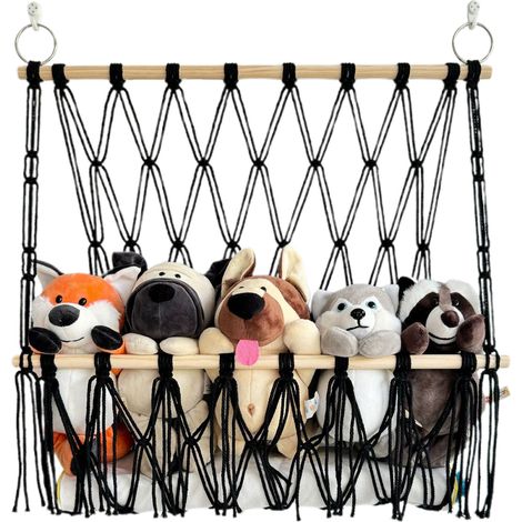 Estantería bohemia tejida para guardar bolsos y juguetes – Negra – 1 nivel (1/5)