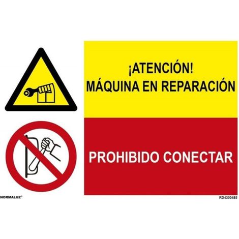 Cartel industrial Atención maquina en reparación Prohibido conectar (2 señales en 1) SEKURECO Adhesivo vinilo (1/2)