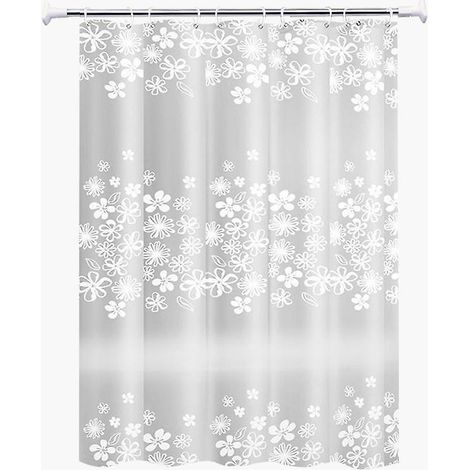 180180cm Rideau De Douche Impermable Avec Crochets (fleurs Blanches), Haute Qualit, Anti-moisissure, Facile Nettoyer, Belles Impressions (1/5)