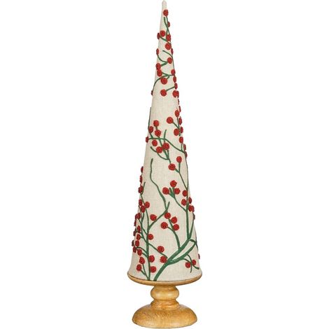 Sapin de Noël Décoratif Rouge en Coton et Socle en Bois de Manguier H55 x Ø12 cm - PANGIVO (1/4)