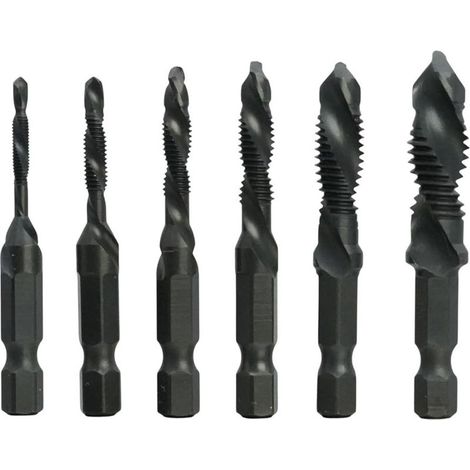 Foret-Taraud Combiné - M3x0,5 M4x0,7 M5x0,8 M6x1,0 M8x1,25 M10x1,5 - Pour Plastique Bois Aluminium Fin - Lot de 6 Pièces (1/5)