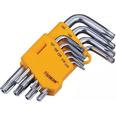 HOTECHE llaves torx cortas cromo vanadio , Llaves Torx, juego de 9 piezas.Acero Cromo vanadioMedidas incluidas: T10,T15,T20,T25,T27,T30,T40,T45 y T50. (1/3)
