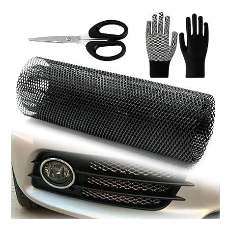 Grille métallique universelle en aluminium nid d'abeille voiture alliage d'aluminium ciseaux gants 100 x 33 cm noire (1/5)