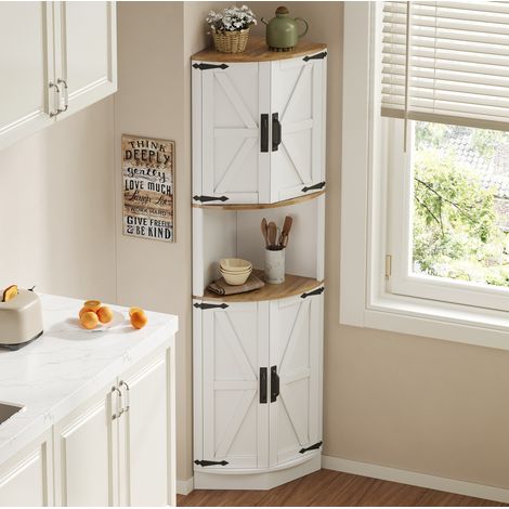 Meuble de rangement d'angle 39,5 x 39,5 x 180 cm, 5 compartiments, style vintage blanc HAVRYA (1/5)