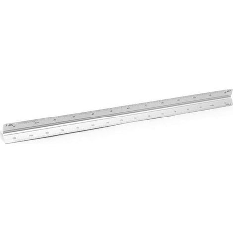 Triangular architectural scale ruler 1:20, 1:25, 1:50, 1:75, 1:100, 1:125, 30 cm, for architects, students, draftsmen and engineers, silver - aluminum (1/5)