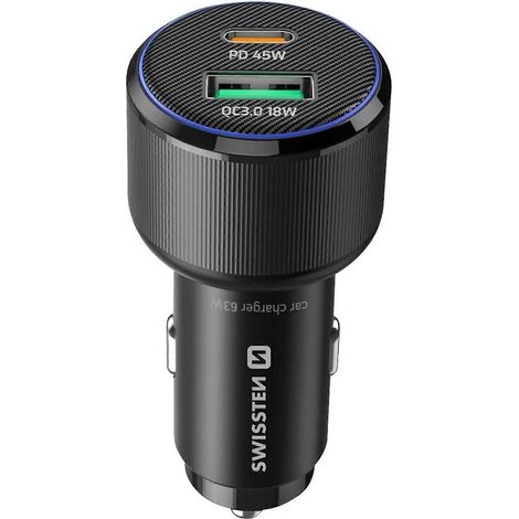 Compatible avec les chargeurs rapides de voiture, prend en charge la charge USB-C PD 45W et USB 3.0 18W, noir. (1/5)