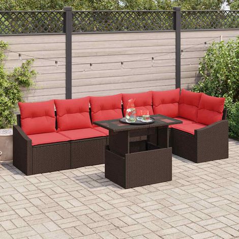 vidaXL Ensemble de canapé de jardin 7 pc Marron et rouge polyrotin (1/5)