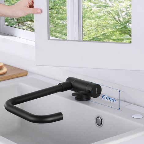 Lonheo Küchenarmatur Hochdruck Wasserhahn Schwarz Klappschwenk 360 °, Küchenarmatur Klappbares Thekenfenster, Küchenarmatur Edelstahl Heiß- und Kaltwasser für die Küche (1/5)