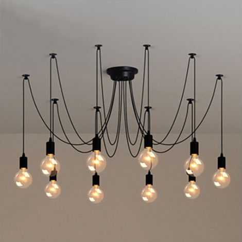 Suspension Lustre - 10 Têtes - Style Rétro Industriel - Métal Noir - Pour Intérieur Salon Chambre Cuisine Café - 1 Pièce (1/4)