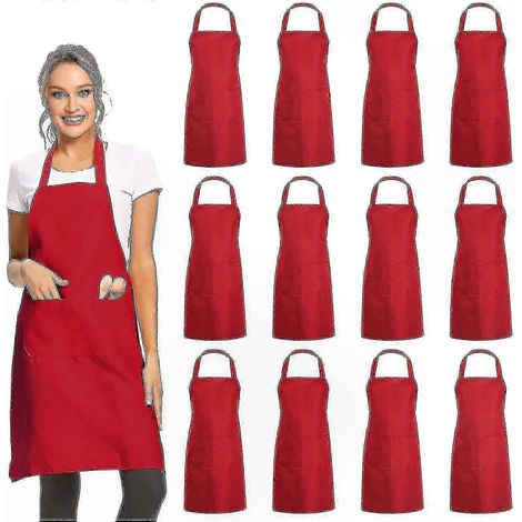 Schwarze Unisex-Küchenschürze mit 2 Taschen, 12er-Pack, professionelle Arbeitskleidung für Restaurants und den Einsatz in stark beanspruchten Bereichen (1/4)