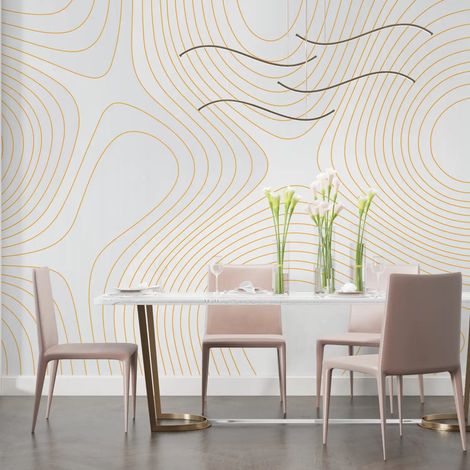 Papier peint geometrique courbes dorees sur fond ivoire 1 - 150 x 250 cm (1/2)