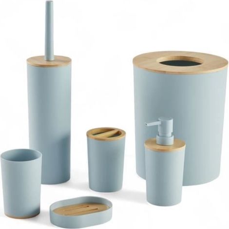 Set von 6 Badaccessoires - TODAY - UTILITY - Seifenspender, Becher, Zahnputzbecher, Seifenschale, WC-Bürste, Mülleimer - Blau
