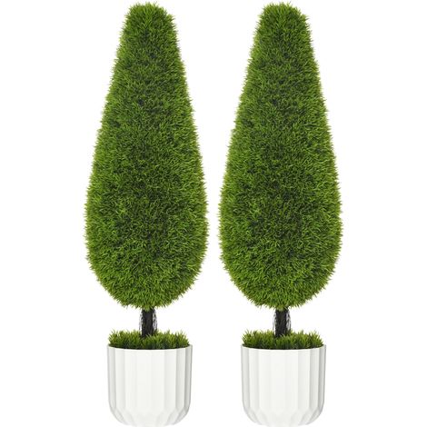 Ensemble 2 cyprès artificiels 90 cm en pot mousse artificielle décoration intérieur extérieur (1/5)