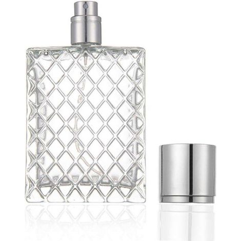 Vaporisateur Parfum - 100 ml - Flacon Verre Carré - Buse Fine - Argent - Rechargeable - Voyage (1/5)