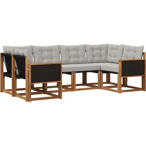 Outdoor Sofa Set 6 pcs Natural and Light grey vidaXL