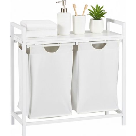 Cesto para la ropa sucia Relaxdays con 2 cestos extraíbles, estante, HBT: 72 x 73 x 33 cm, metal blanco/gris