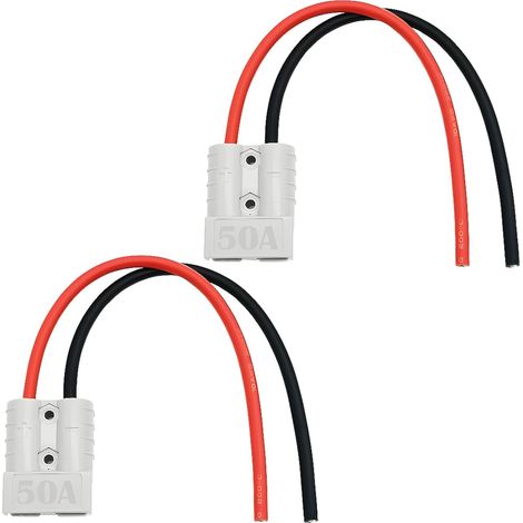 Connecteur Batterie, 50A 600V Batterie Connexion Rapide/Déconnexion Prise de Connecteur, avec câbles de Batterie 10AWG 25cm (2 Jeux, Gris) (1/5)
