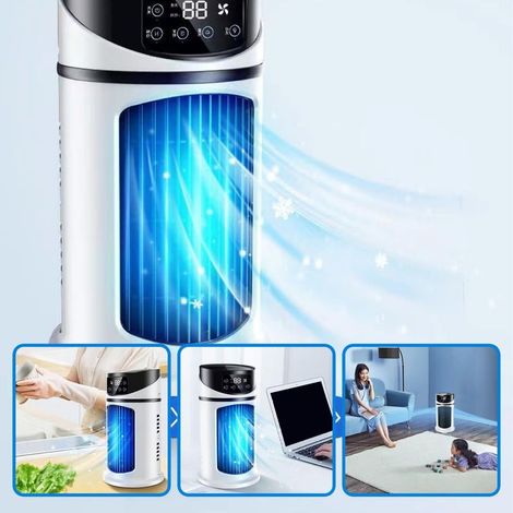 Tragbarer Turmventilator (24 cm) mit 6 Geschwindigkeitsstufen, 6-Stunden-Timer und Wassertank. Leise und ohne Rotorblätter. (1/4)